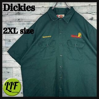 Dickies - ディッキーズ ロゴタグ 刺繍企業ロゴ 半袖 ワークシャツ グリーン XXL