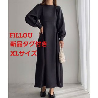 FILLOU フィルー ボリュームスリーブタックワンピース XL ブラック 黒(Tシャツ/カットソー(半袖/袖なし))