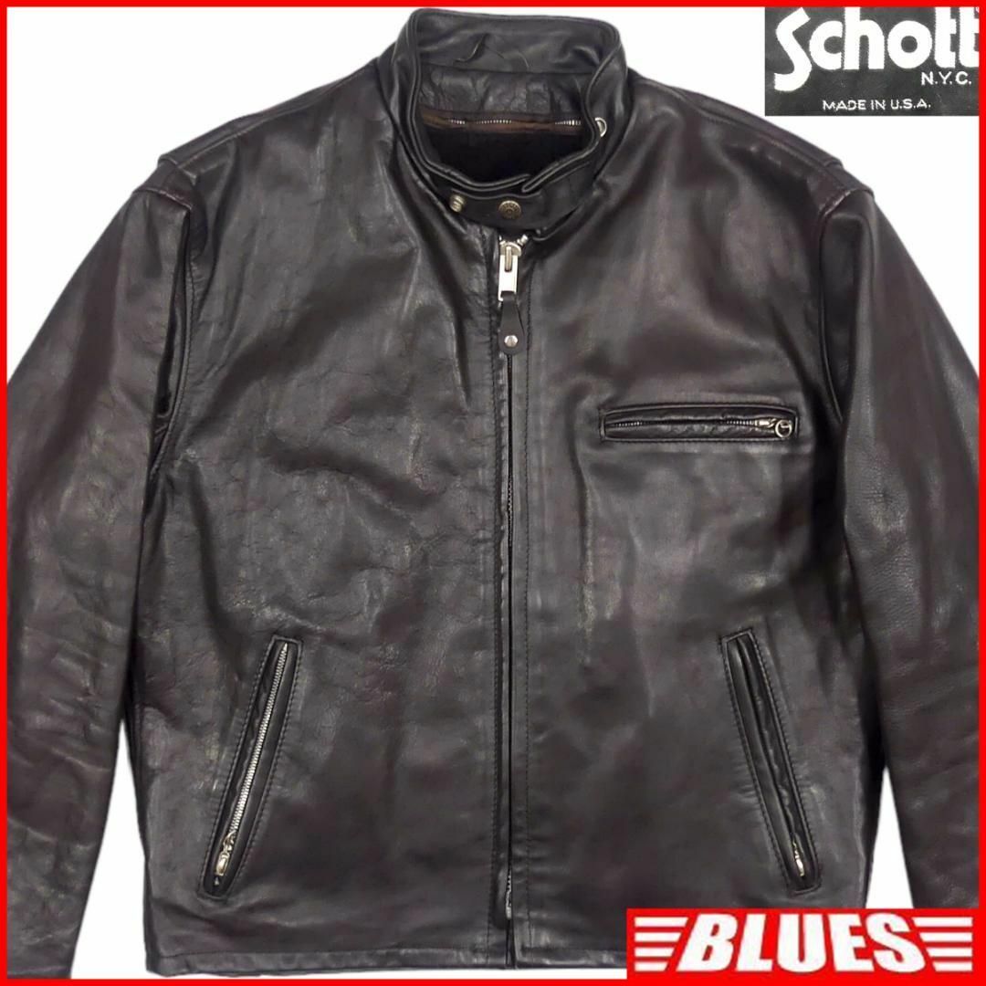 schott(ショット)のSchott 42 ショット ライダースジャケット シングル 黒 HH9502 メンズのジャケット/アウター(レザージャケット)の商品写真