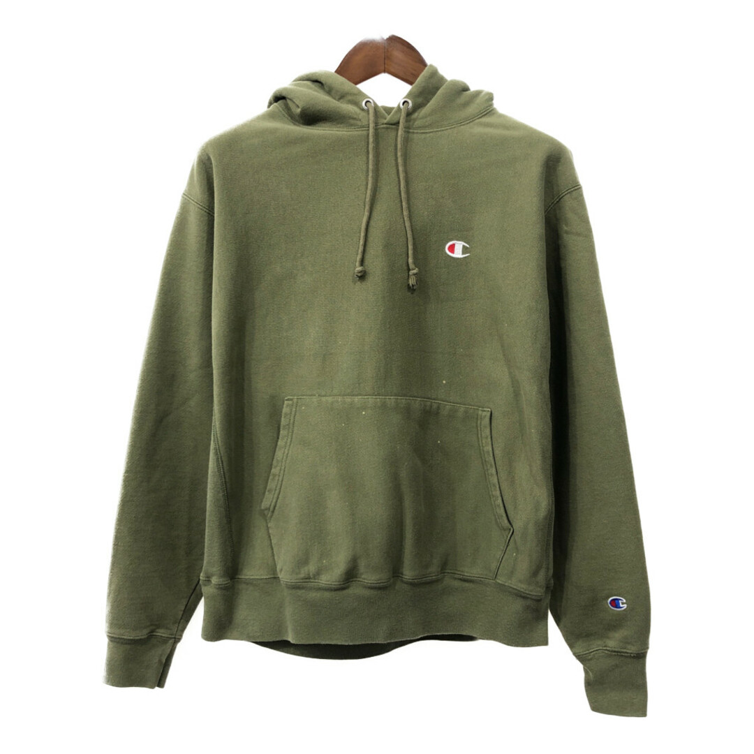 Champion(チャンピオン)のChampion チャンピオン REVERSE WEAVE リバースウィーブ スウェット パーカー ワンポイント カーキ (メンズ XL相当) 中古 古着 Q6865 メンズのトップス(パーカー)の商品写真