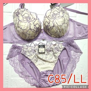 新品未使用 ブラジャーショーツセット C85/LL 10382 パープル(ブラ&ショーツセット)