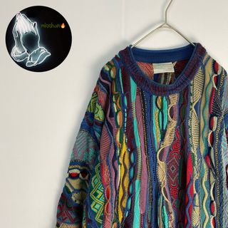 グージー　ニット　３D【幻の1点モノ】coogi 立体 編込み  即完売　青　赤(ニット/セーター)