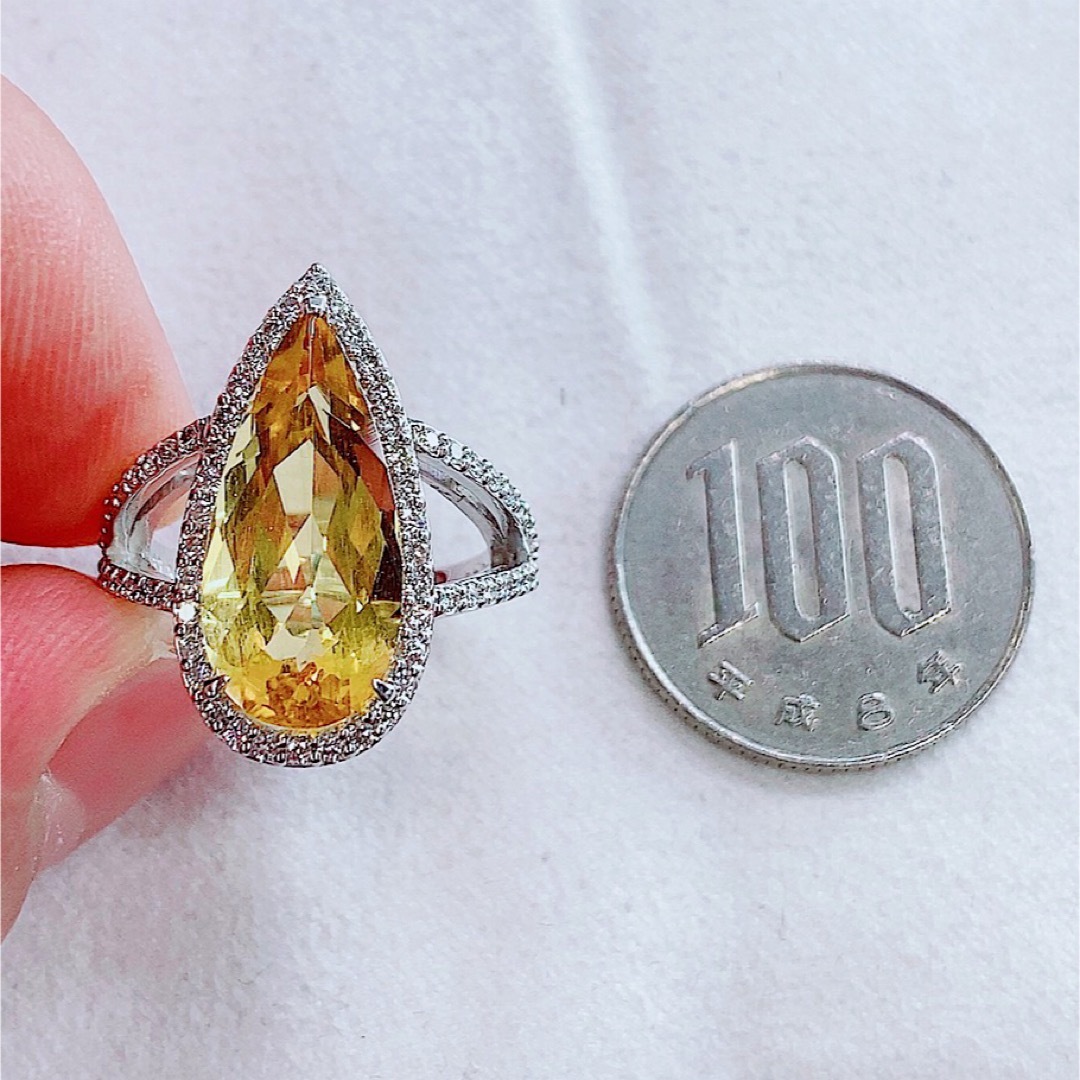 ★5.49ct★大振り✨大粒イエローベリル0.55ctダイヤプラチナリング指輪 レディースのアクセサリー(リング(指輪))の商品写真