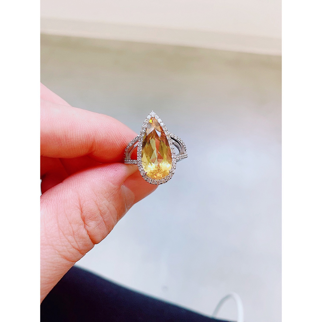 ★5.49ct★大振り✨大粒イエローベリル0.55ctダイヤプラチナリング指輪 レディースのアクセサリー(リング(指輪))の商品写真