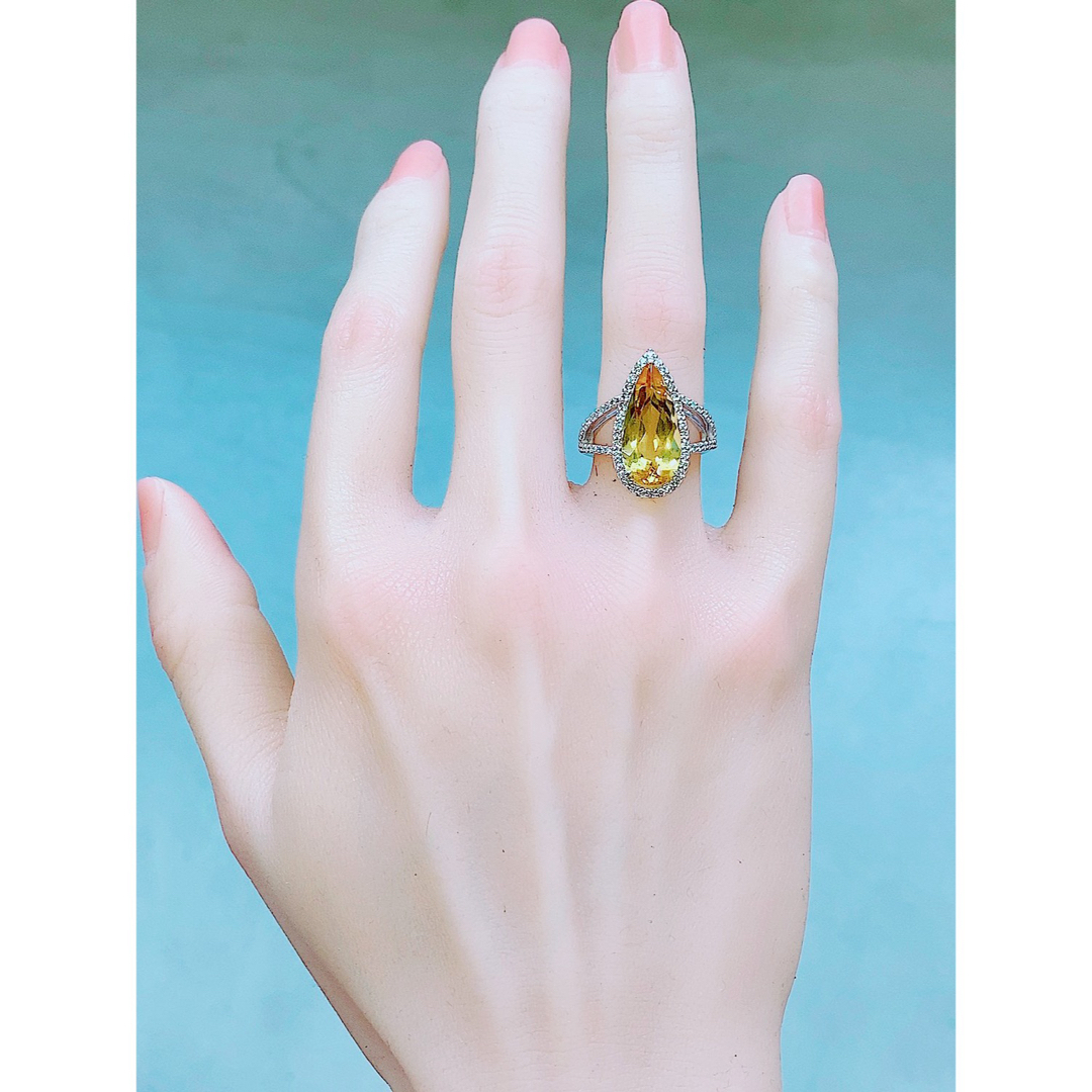 ★5.49ct★大振り✨大粒イエローベリル0.55ctダイヤプラチナリング指輪 レディースのアクセサリー(リング(指輪))の商品写真