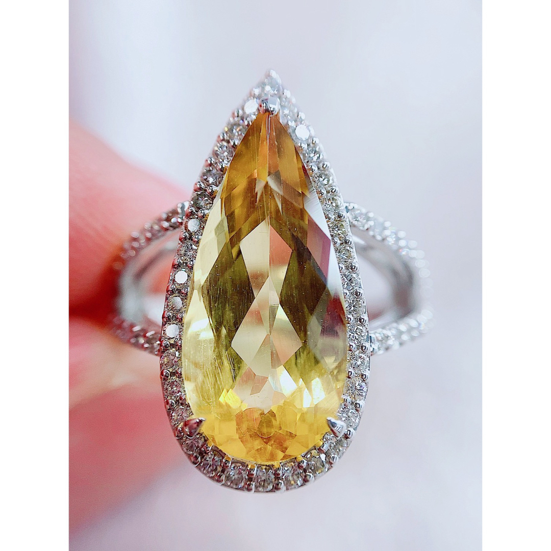 ★5.49ct★大振り✨大粒イエローベリル0.55ctダイヤプラチナリング指輪 レディースのアクセサリー(リング(指輪))の商品写真