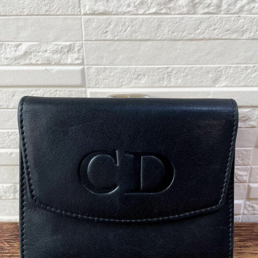 Christian Dior(クリスチャンディオール)の良品 ディオール CD ロゴ 二つ折り 財布 がま口 ゴールド金具 ブラック レディースのファッション小物(財布)の商品写真