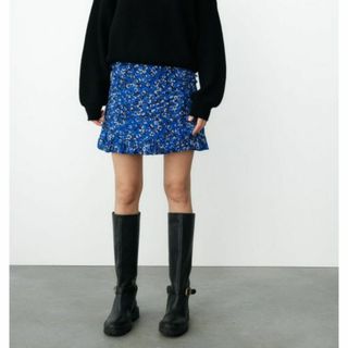 ZARA - 新品 定価3990円 ZARA ザラ 青 ミニ スカートS 花柄 プリント 