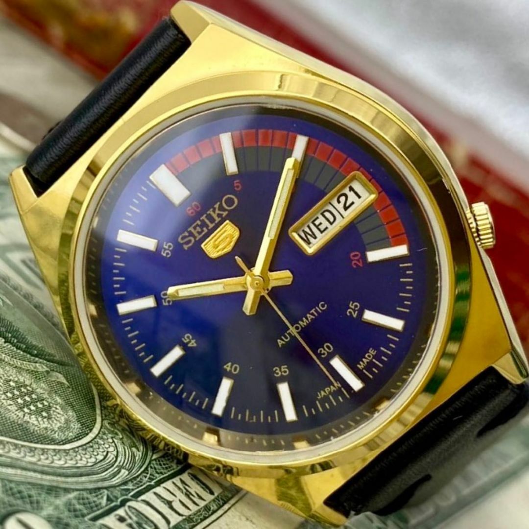 SEIKO(セイコー)の【かっこいい】セイコー5 メンズ腕時計 ブルー ゴールド 自動巻き ヴィンテージ メンズの時計(腕時計(アナログ))の商品写真