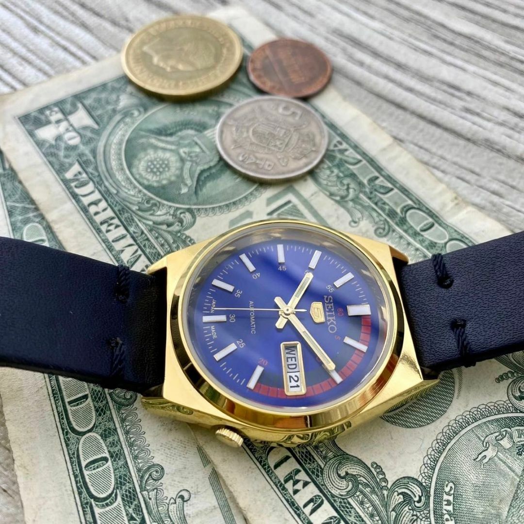 SEIKO(セイコー)の【かっこいい】セイコー5 メンズ腕時計 ブルー ゴールド 自動巻き ヴィンテージ メンズの時計(腕時計(アナログ))の商品写真