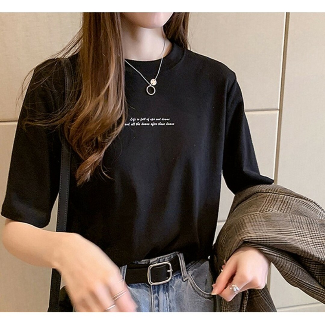 レディース tシャツ かわいい 黒白 半袖 ブランド プリントtシャツ シンプル レディースのトップス(Tシャツ(半袖/袖なし))の商品写真