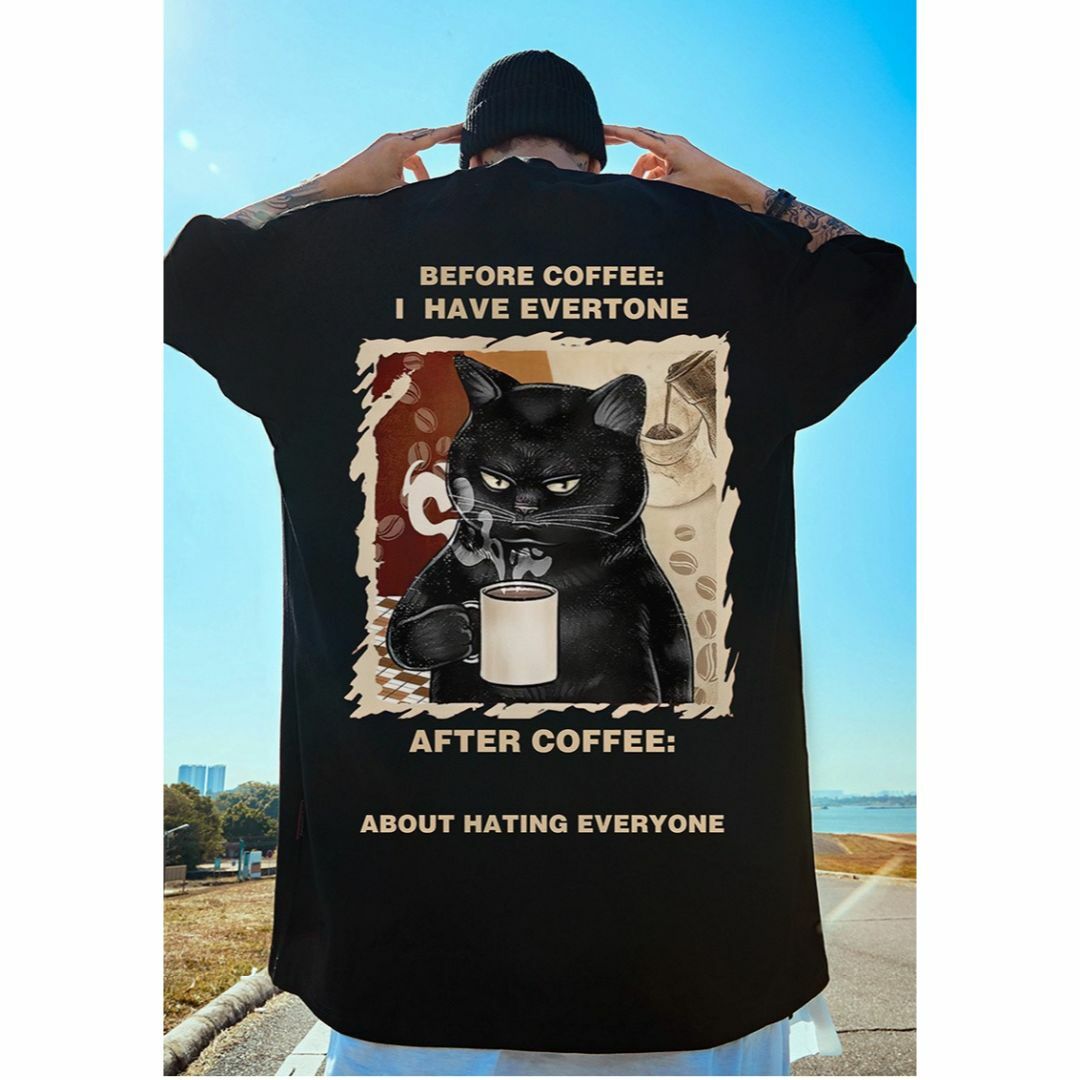 Tシャツ　ヒップホップ　【2XLサイズ】1881黒 ネコ　キャット メンズのトップス(Tシャツ/カットソー(半袖/袖なし))の商品写真