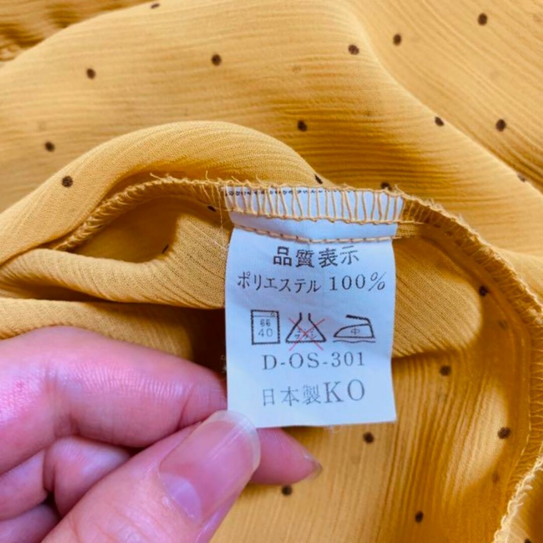 半袖 シースルー シャツ ブラウス 水玉 ドット柄 黄色 イエロー からし色 レディースのトップス(シャツ/ブラウス(半袖/袖なし))の商品写真