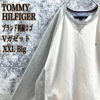 TOMMY HILFIGER - IS378 US古着トミーヒルフィガー刺繍ロゴVガゼットラグランスウェットXXL