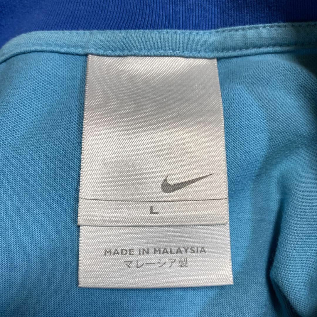 NIKE(ナイキ)の【リンガーTシャツ】NIKEビッグスウッシュロゴ古着ストリート青あいみょん半袖 メンズのトップス(Tシャツ/カットソー(半袖/袖なし))の商品写真