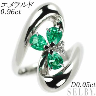 Pt900 ペアシェイプ エメラルド ダイヤモンド リング 0.96ct D0.05ct(リング(指輪))