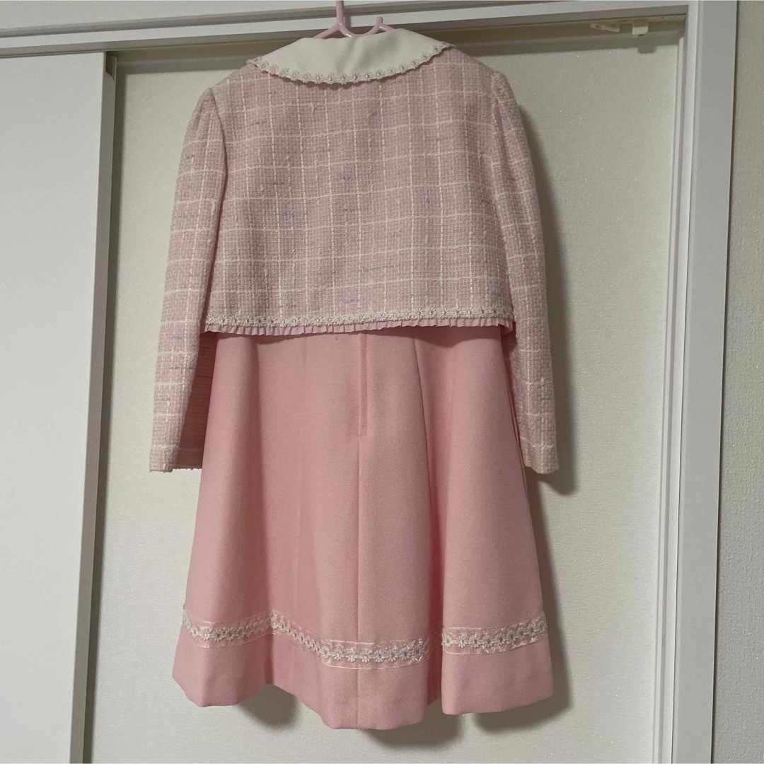 女の子　入学式スーツ　ピンク　ツイード130 キッズ/ベビー/マタニティのキッズ服女の子用(90cm~)(ワンピース)の商品写真