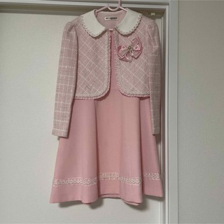 女の子　入学式スーツ　ピンク　ツイード130(ワンピース)