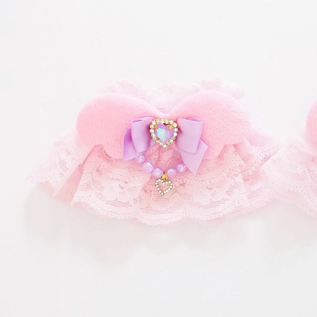 お袖留め　付けカフス　エンジェルウイング　天使の羽　ハート　ピンク　ラベンダー レディースのアクセサリー(ブレスレット/バングル)の商品写真