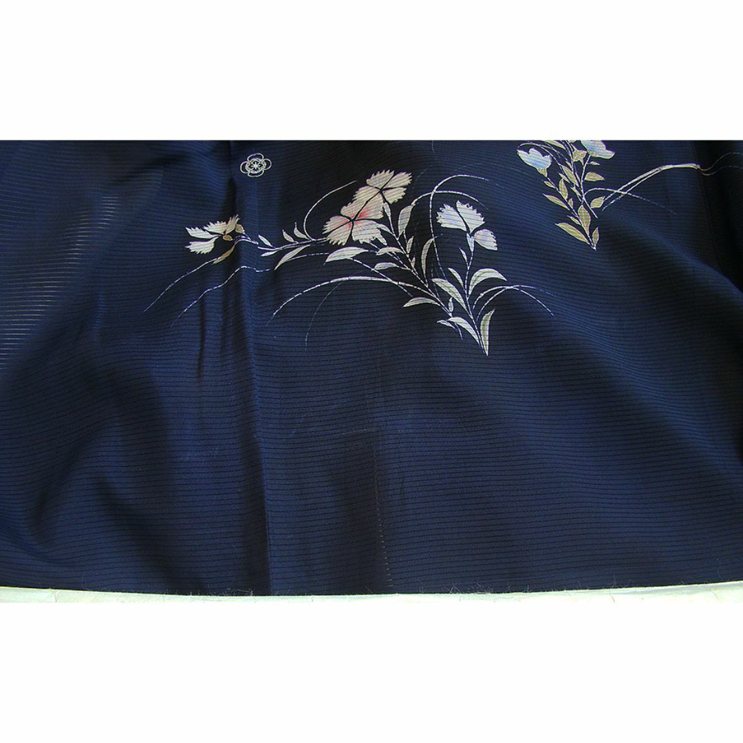 「縁」150ｃｍ～156ｃｍ 夏物 駒絽 藍紺色 訪問着 正絹 Ｉ８４７ レディースの水着/浴衣(着物)の商品写真