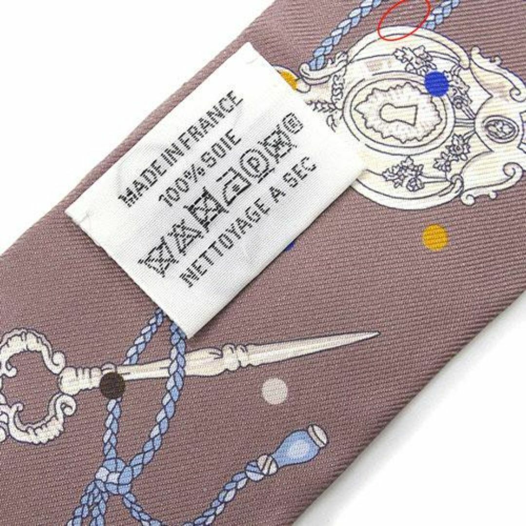 Hermes(エルメス)の極美品 エルメス スカーフ HERMES シルク ツイリー Les Cles a Pois 鍵柄 マロン・グラッセ グレーパープル系 OJ10200 レディースのファッション小物(バンダナ/スカーフ)の商品写真