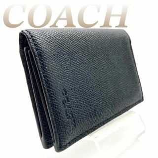 コーチ(COACH)のコーチ 名刺入れ カードケース クロスグレインレザー ブラック 60514(折り財布)