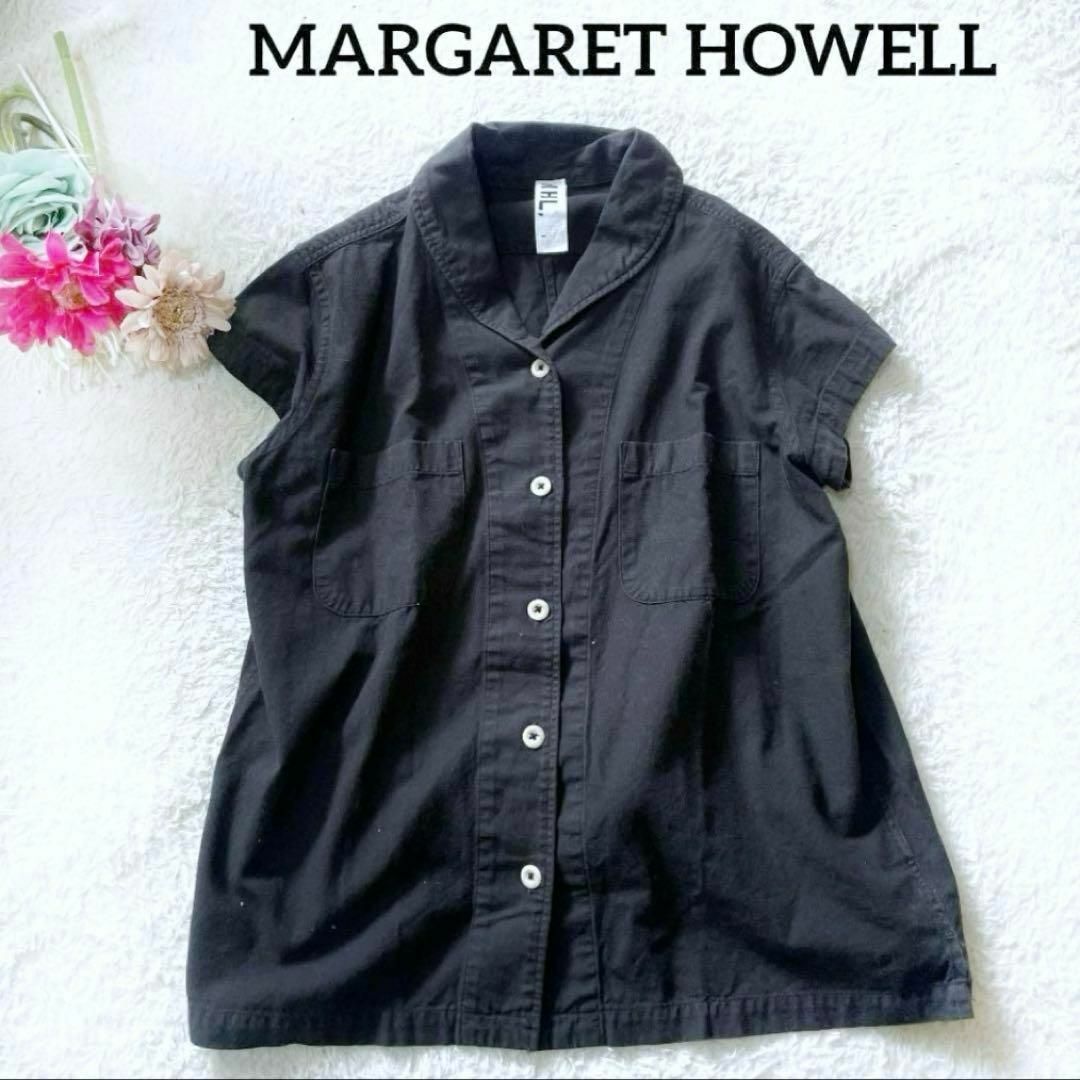 マーガレットハウエル　ＭＨＬ　半袖シャツ　フレンチ袖　ブラック　コットン レディースのトップス(シャツ/ブラウス(半袖/袖なし))の商品写真