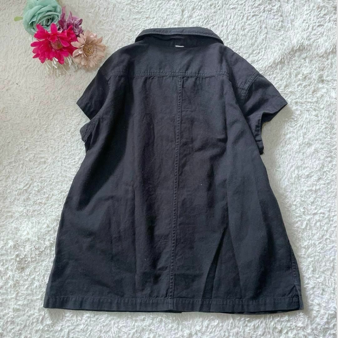 マーガレットハウエル　ＭＨＬ　半袖シャツ　フレンチ袖　ブラック　コットン レディースのトップス(シャツ/ブラウス(半袖/袖なし))の商品写真