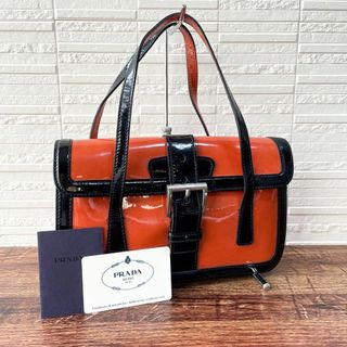 プラダ(PRADA)のプラダ エナメル 三角プレートロゴ ハンド バッグ コンパクト マルチカラー(ハンドバッグ)