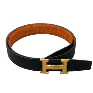 エルメス(Hermes)の　エルメス HERMES コンスタンスベルト 90 Y刻印 ブラック・オレンジ・ゴールド金具 ボックスカーフ・トゴ レディース ベルト(ベルト)