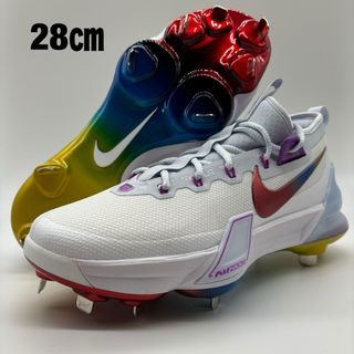 ナイキ(NIKE)のNIKE  野球 スパイク ホワイト レインボー 白 金具 28㎝ ミドルカット(シューズ)