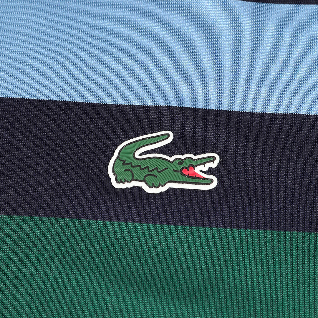 LACOSTE(ラコステ)の美品 LACOSTE ラコステ ポロシャツ サイズ:M ノスタルジック ウルトラドライ ボーダー ゴルフ 半袖ポロシャツ カジュアル スポーツ スポカジ ネイビー ブルー グリーン トップス【メンズ】【中古】 メンズのトップス(ポロシャツ)の商品写真