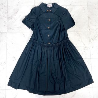 ヴィヴィアンウエストウッド(Vivienne Westwood)の《美品》ヴィヴィアンウエストウッド ワンピース ウエストギャザー オーブ刺繍 黒(ロングワンピース/マキシワンピース)