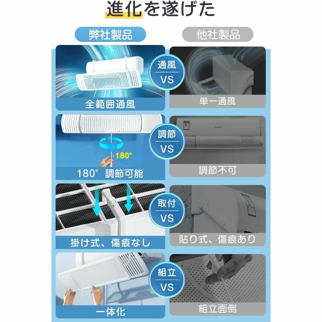 新登場 エアコン風よけ 壁掛け式 エアコンルーバー 調整可能 角度自由調整 簡単 スマホ/家電/カメラの冷暖房/空調(エアコン)の商品写真