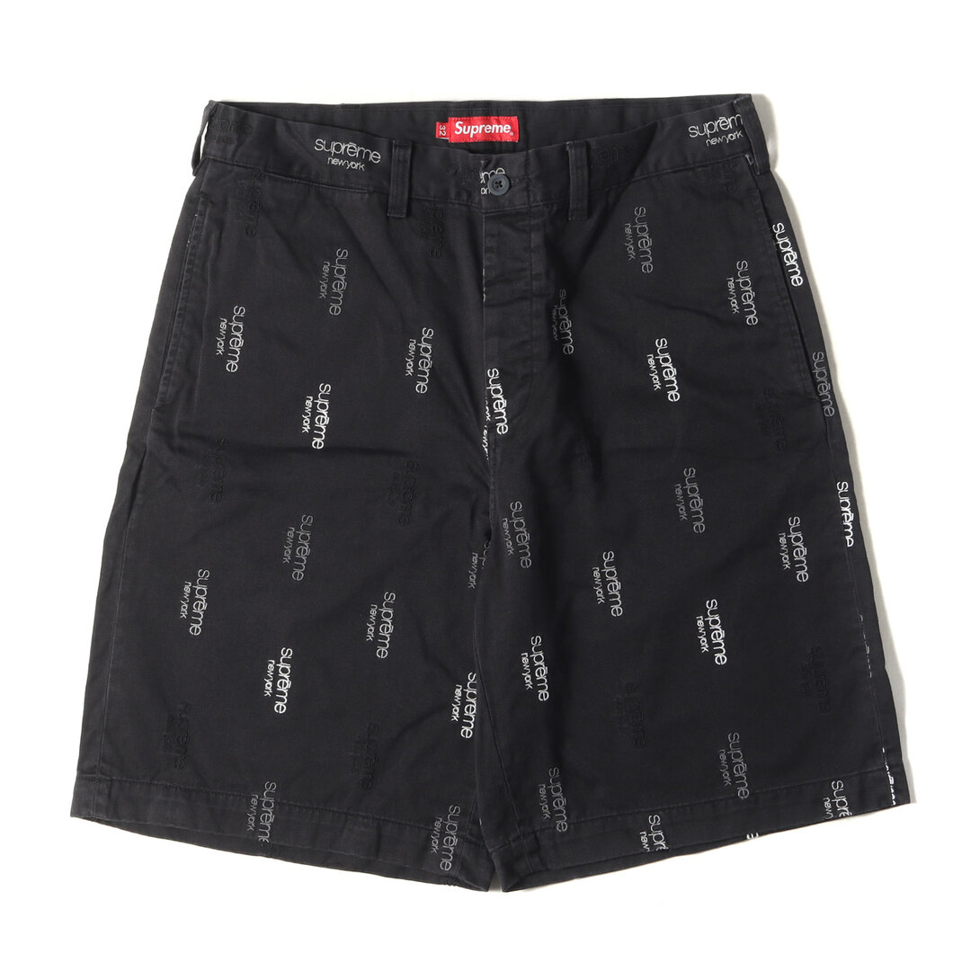 Supreme(シュプリーム)の美品 Supreme シュプリーム パンツ サイズ:32 23SS クラシックロゴ柄 ツイル チノ ショーツ Classic Logo Chino Short ブラック 黒 ボトムス ズボン ショートパンツ【メンズ】【中古】 メンズのパンツ(ショートパンツ)の商品写真