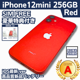 アップル(Apple)の【美品】iPhone 12 mini レッド 256 GB SIMフリー 本体(スマートフォン本体)