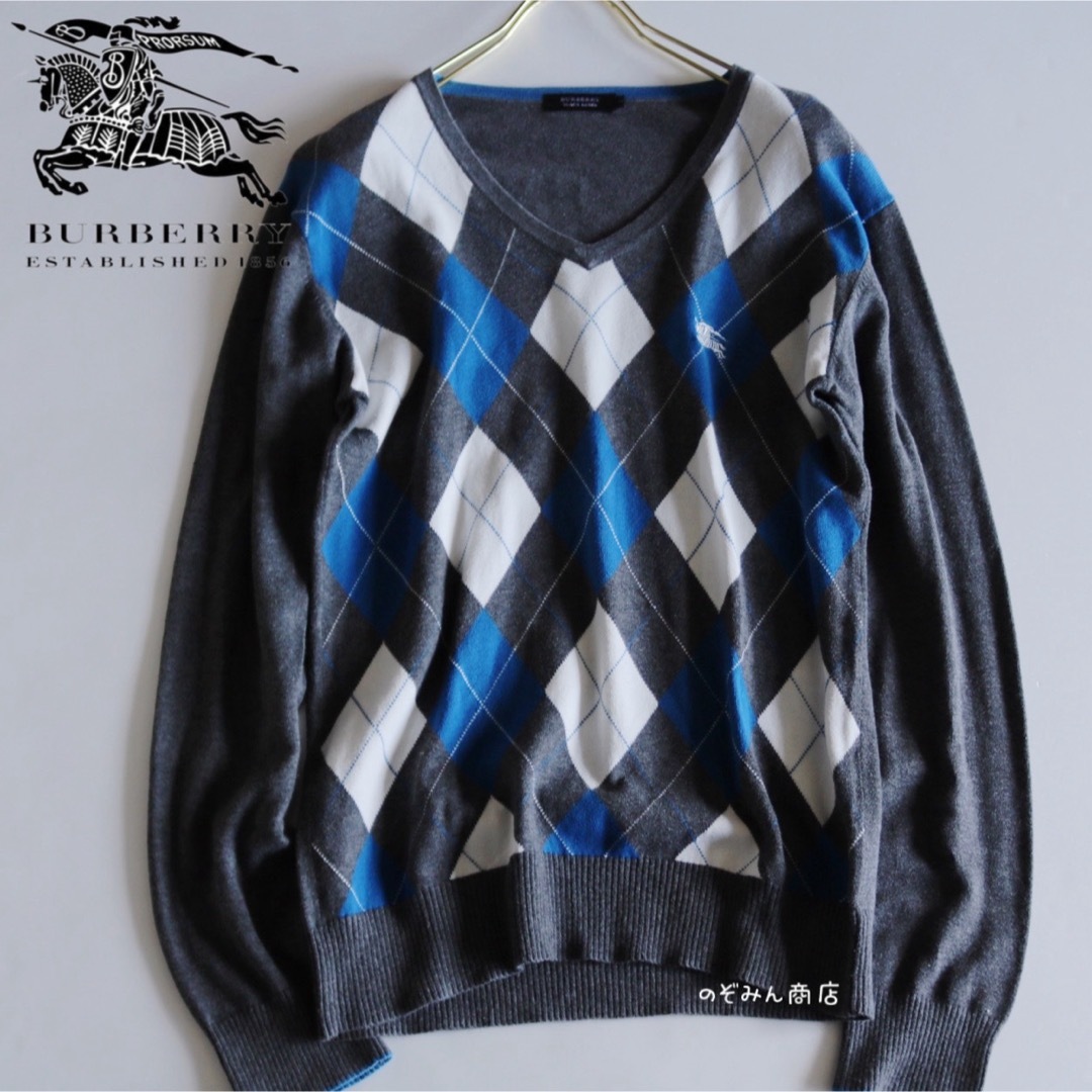 BURBERRY BLACK LABEL(バーバリーブラックレーベル)の【BURBERRY BLACK LABEL】Vネックセーター　アーガイル　灰★ メンズのトップス(ニット/セーター)の商品写真