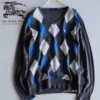 バーバリーブラックレーベル(BURBERRY BLACK LABEL)の【BURBERRY BLACK LABEL】Vネックセーター　アーガイル　灰★(ニット/セーター)