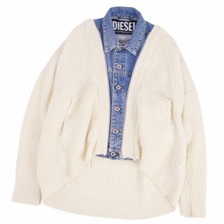 美品 ディーゼル DIESEL ジャケット ブルゾン ニット デニム アウター レディース XS アイボリー/インディゴブルー(Gジャン/デニムジャケット)