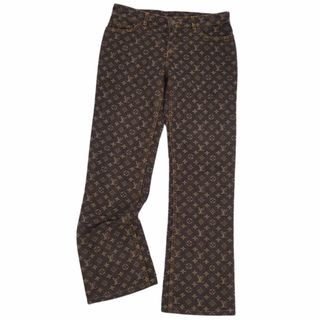 ルイヴィトン(LOUIS VUITTON)の美品 ルイヴィトン LOUIS VUITTON デニムパンツ モノグラム コットン ボトムス レディース イタリア製 42 ブラウン(デニム/ジーンズ)