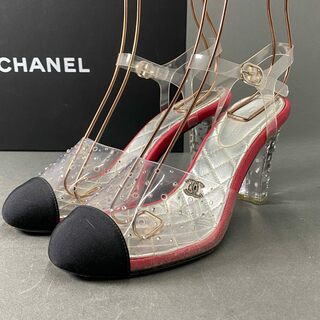 シャネル(CHANEL)の6e16 CHANEL シャネル 17A クリアストラップ ラインストーン ココマーク サンダル パンプス 36C レディース 靴(ハイヒール/パンプス)