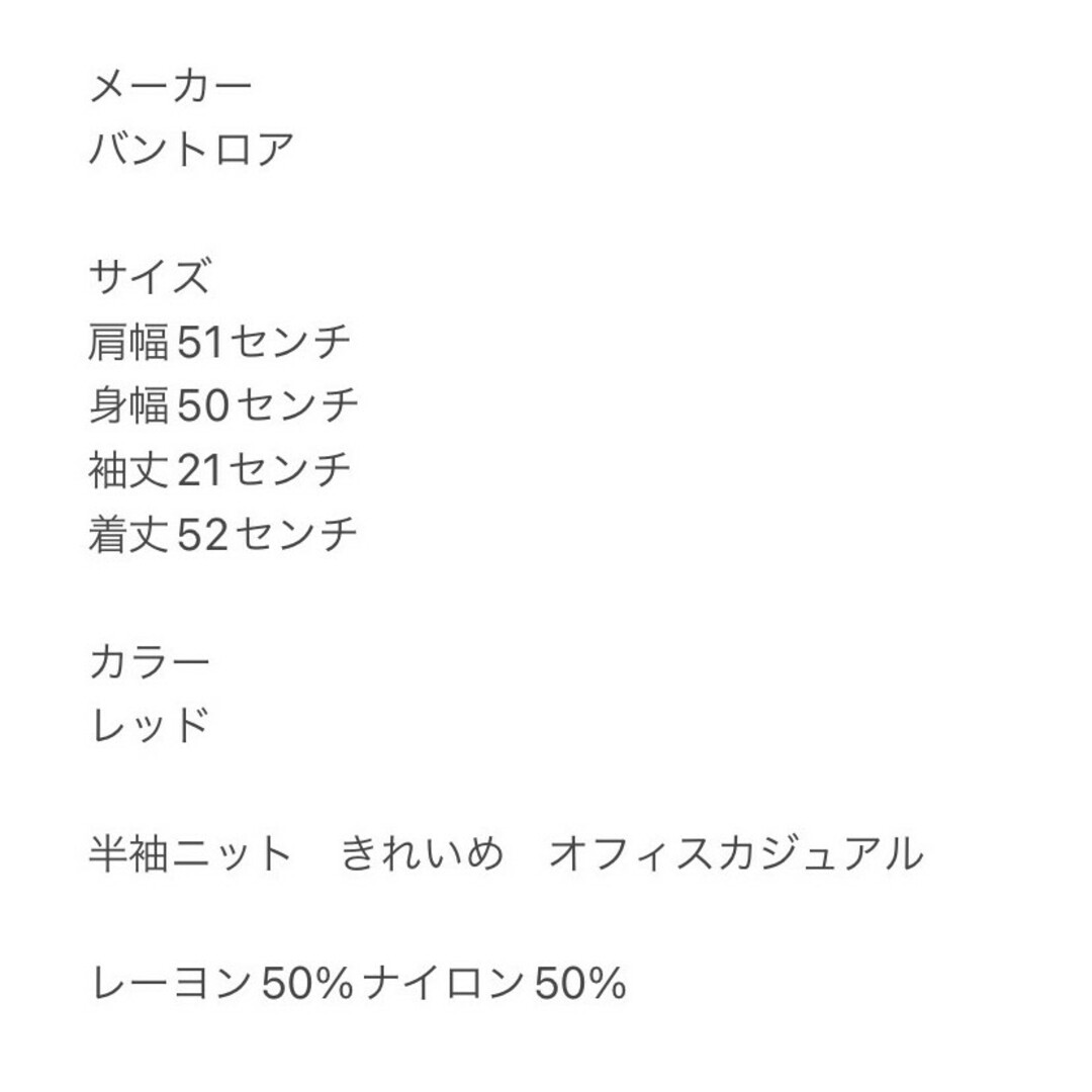 バントロア　半袖ニット　F　レッド　きれいめ　オフィスカジュアル　レーヨン レディースのトップス(ニット/セーター)の商品写真