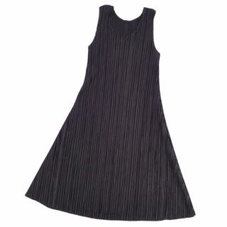 プリーツプリーズイッセイミヤケ(PLEATS PLEASE ISSEY MIYAKE)の美品 プリーツプリーズ イッセイミヤケ PLEATS PLEASE ワンピース ノースリーブ プリーツ トップス レディース 3 黒(ひざ丈ワンピース)