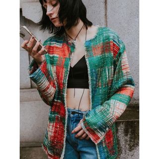 アメリヴィンテージ(Ameri VINTAGE)のameri  LADY LIKE PRINT TWEEDS JACKET(ノーカラージャケット)