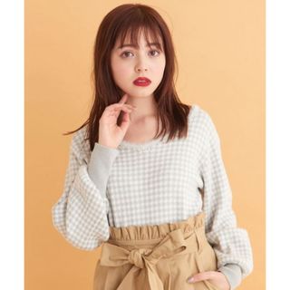 マジェスティックレゴン(MAJESTIC LEGON)の【新品】MAJESTIC LEGON パール付ギンガムジャガードプルオーバー(ニット/セーター)