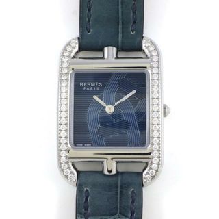 エルメス(Hermes)のエルメス HERMES 腕時計 ケープコッド PM 31mm CC1.330.630 シェーヌ ダンクル ダイヤベゼル 鎖モチーフ ギョーシェ スクエア ネイビー文字盤 SS ブルー アリゲーター レザーベルト クオーツアナログ 【箱・保付き】 【中古】(腕時計)