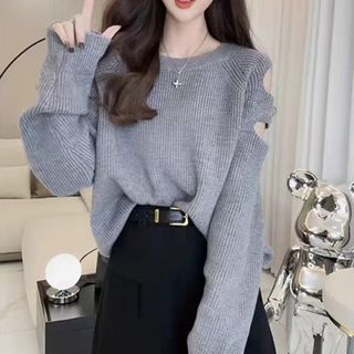 【売れてます】シンプル　グレー　ニット　トップス　レディース　セクシー　韓国風