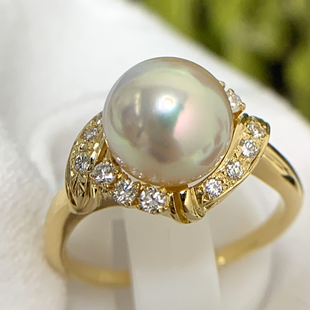 ミキモト　K18YG アコヤ真珠　約8.6mm ダイヤモンド　リング レディースのアクセサリー(リング(指輪))の商品写真