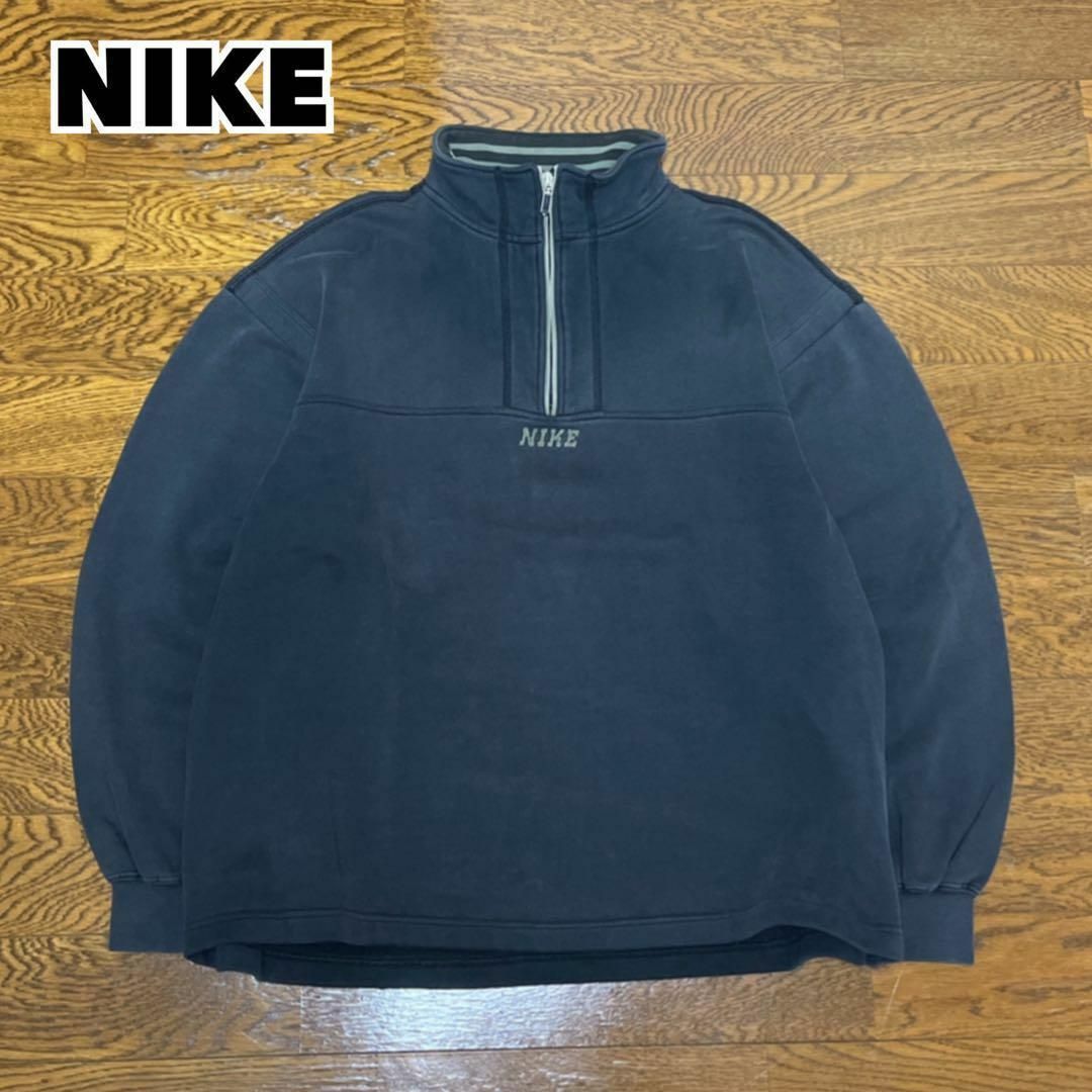 NIKE(ナイキ)の90s NIKE ナイキ ハーフジップスウェット トレーナー 刺繍ロゴ フェード メンズのトップス(スウェット)の商品写真