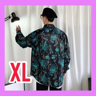 XL 花柄シャツ green 薔薇 かっこいい 男